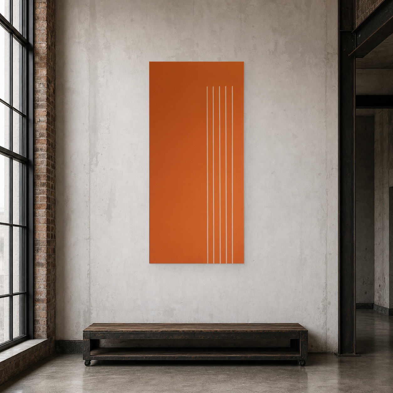 Orange #1 shown in an industrial loft placement mockup.